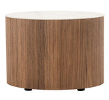 Chelton Contemporary White Ceramic & Walnut Oval Nightstand