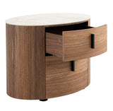 Chelton Contemporary White Ceramic & Walnut Oval Nightstand