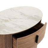 Chelton Contemporary White Ceramic & Walnut Oval Nightstand