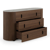 Chelton Contemporary White Ceramic & Walnut 3-Drawer Dresser