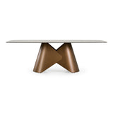 Chiswell Contemporary White Ceramic + Brushed Brass Dining Table