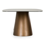 Chiswell Contemporary White Ceramic + Brushed Brass Dining Table