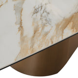 Chiswell Contemporary White Ceramic + Brushed Brass Dining Table