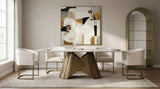 Chiswell Contemporary White Ceramic + Brushed Brass Dining Table