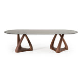 Christy Mid-Century Modern Grey Glass + Walnut Oval Dining Table
