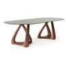 Christy Mid-Century Modern Grey Glass + Walnut Oval Dining Table