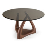 Christy Mid-Century Modern Grey Glass + Walnut Round Dining Table