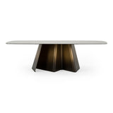 Clifford Contemporary White Ceramic + Brushed Bronze Dining Table