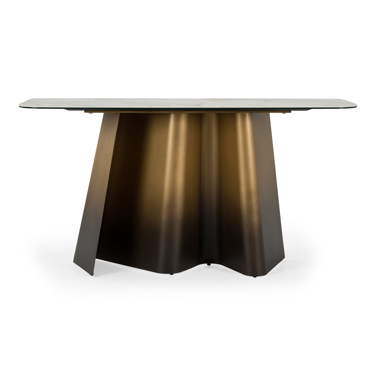 Clifford Contemporary White Ceramic + Brushed Bronze Console Table