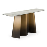 Clifford Contemporary White Ceramic + Brushed Bronze Console Table