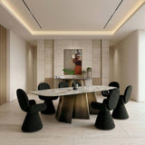Clifford Contemporary White Ceramic + Brushed Bronze Dining Table