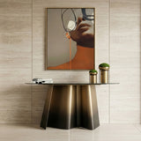 Clifford Contemporary White Ceramic + Brushed Bronze Console Table