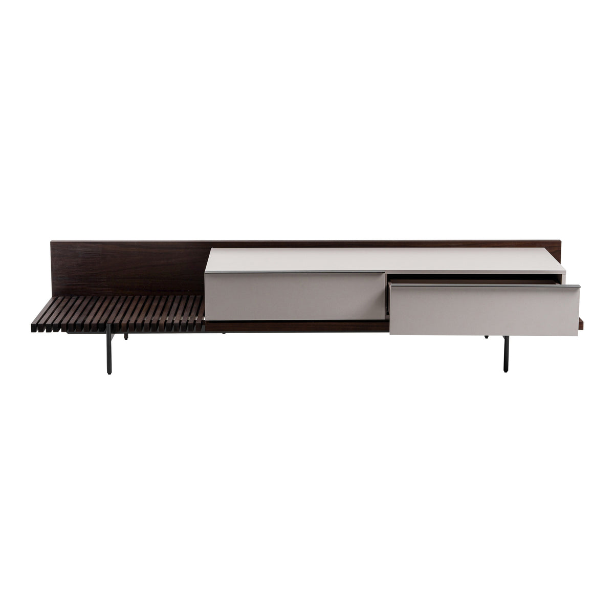 Colima Modern Matte Beige + Walnut TV Stand