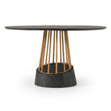 Cotopaxi Modern Charcoal + Brass Round Dining Table