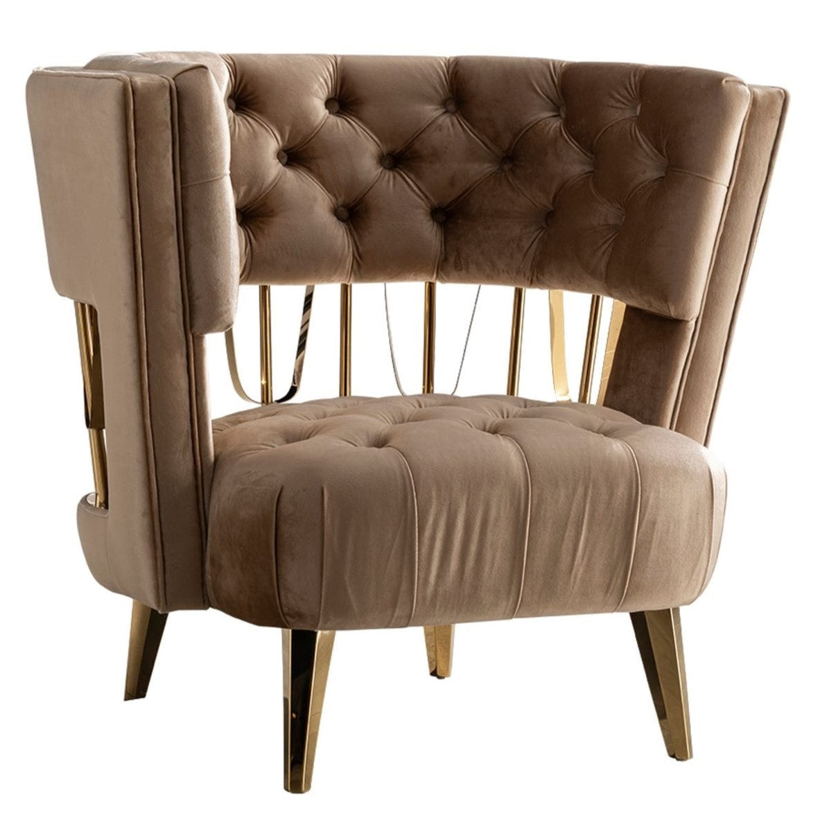 Courtney Beige & Gold Fabric Lounge Chair