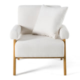 Cynthia Modern White Fabric + Wood Accent Chair