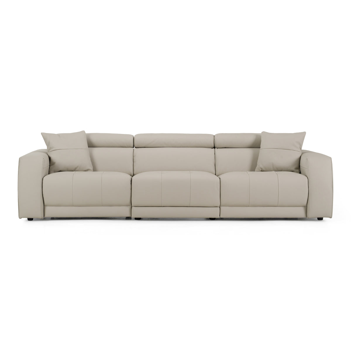 Dalton Modern Italian Light Grey Leather 4-Seat Sofa + 2 Recliners