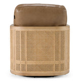 Danson Modern Tan Leather + Wicker Swivel Accent Chair