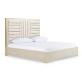 Daystar + Roma Modern Beige Velvet + Travertine + Gold Bedroom Set