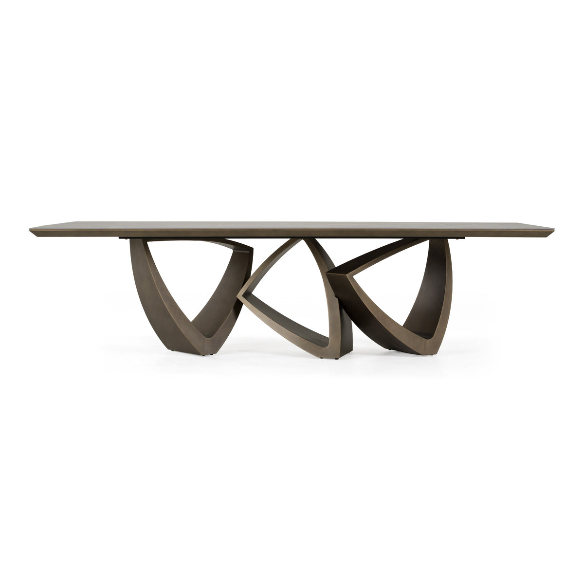 Dollemore Modern Faux Travertine Ceramic + Antique Brass Dining Table