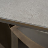 Dollemore Modern Faux Travertine Ceramic + Antique Brass Dining Table