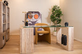 Roma Modern Glass + Faux Travertine Reversible Desk