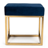 Downey Modern Blue Velvet & Gold Stool Ottoman