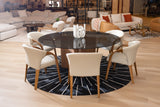 Kaye Modern Walnut + Glass 71" Round Dining Table