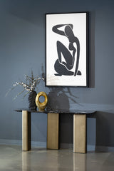 Quest Modern Black Rose Marble + Antique Brass Console Table