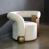 Tranquil Contemporary Beige Fabric + Antique Brass Accent Chair