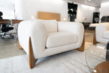 Fleury Contemporary Cream Fabric and Walnut Lounge Chair