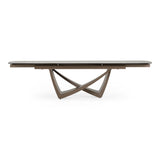 Dunster Contemporary Beige Ceramic + Metallic Grey Extendable Dining Table