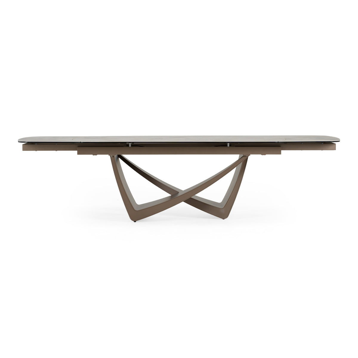 Dunster Contemporary Beige Ceramic + Metallic Grey Extendable Dining Table