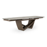Dunster Contemporary Beige Ceramic + Metallic Grey Extendable Dining Table