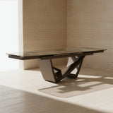 Dunster Contemporary Beige Ceramic + Metallic Grey Extendable Dining Table