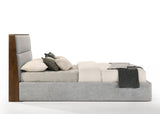 Dustin QueenModern Grey Fabric & Walnut Trimmed Bed