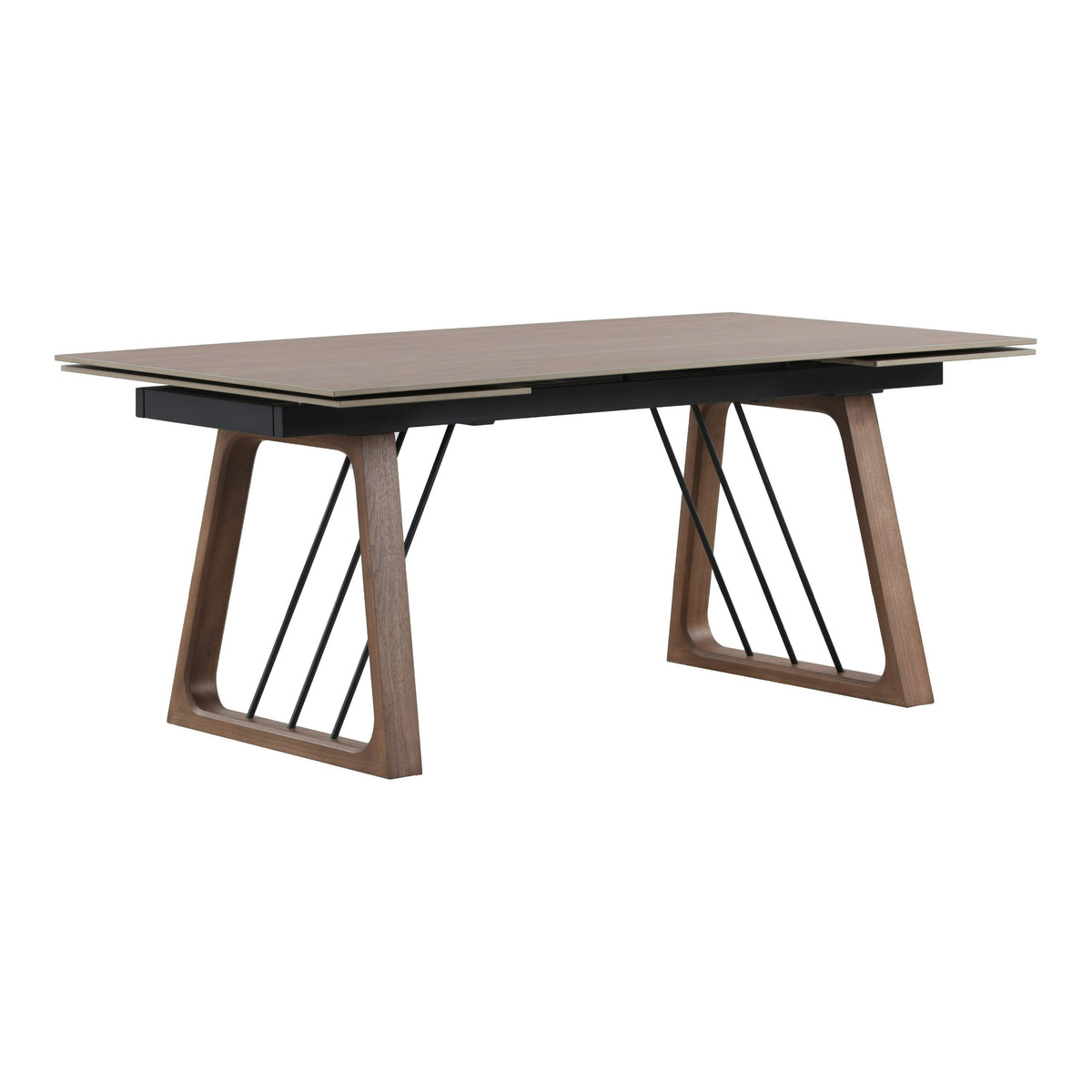 Emmond Mid-Century Modern Ceramic + Walnut Extendable Dining Table