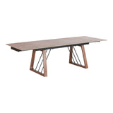 Emmond Mid-Century Modern Ceramic + Walnut Extendable Dining Table
