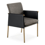 Engel Modern Dark Grey Vegan Leather + Grey Fabric + Antique Brass Dining Chair