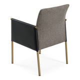 Engel Modern Dark Grey Vegan Leather + Grey Fabric + Antique Brass Dining Chair