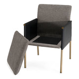 Engel Modern Dark Grey Vegan Leather + Grey Fabric + Antique Brass Dining Chair