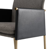 Engel Modern Dark Grey Vegan Leather + Grey Fabric + Antique Brass Dining Chair
