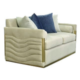 Tenaya Modern Beige Fabric & Gold Loveseat Sofa