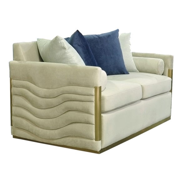 Tenaya Modern Beige Fabric & Gold Loveseat Sofa