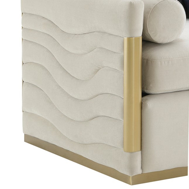 Tenaya Modern Beige Fabric & Gold Loveseat Sofa