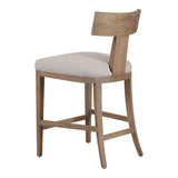 Fabien Mid-Century Modern Beige Linen + Wood Counter Chair