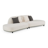 Falcone Contemporary Off-White + Grey Bonded Leather Curved Sectional Sofa
