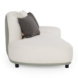 Falcone Contemporary Off-White + Grey Bonded Leather Curved Sectional Sofa