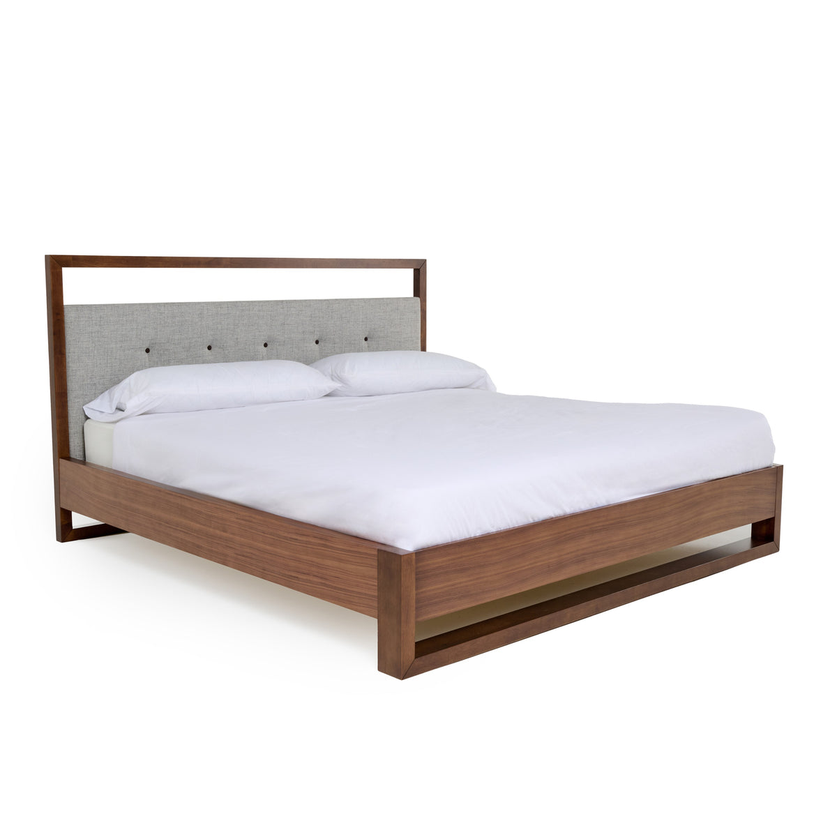 Eastern King Falcor Modern Grey Fabric & Walnut Veneer Bed