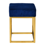 Downey Modern Blue Velvet & Gold Stool Ottoman